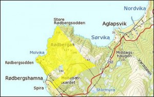 Kartutsnitt Rødbergsodden